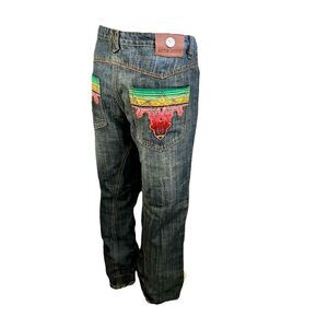 ANTIK DENIM Straight Rainbow Embroidered Dark Jeans Men’s 40x32 Pants NEW